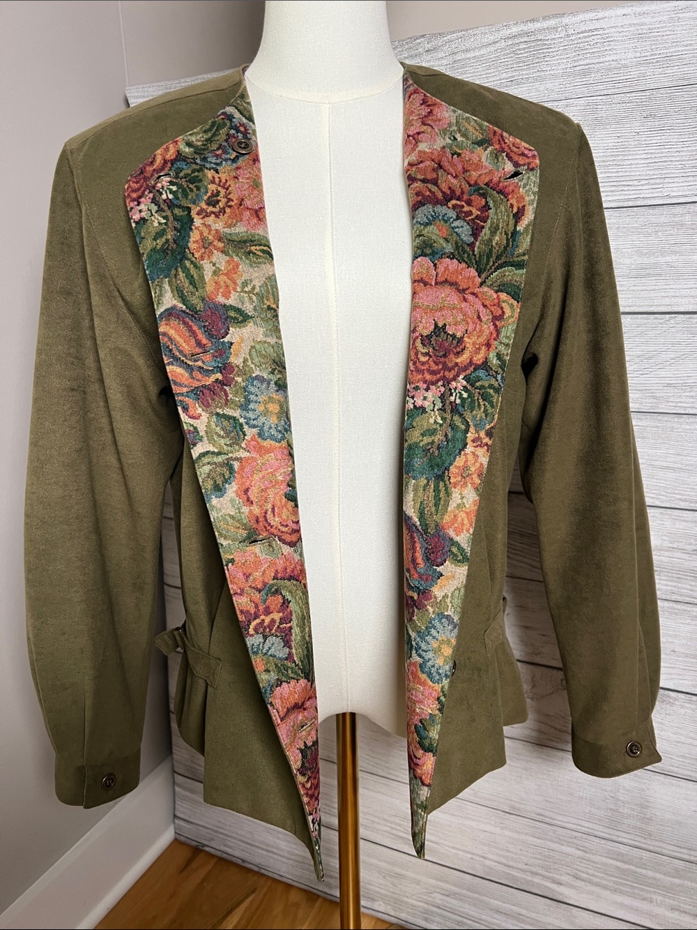 Vintage Barclay Square Jacket Women’s 10 Olive Green Floral Blazer Equestrian